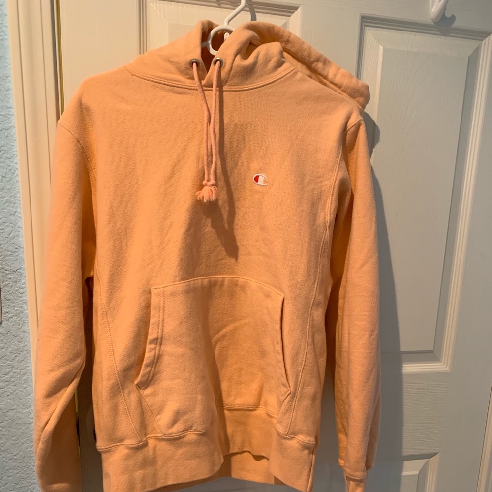 champion peach pink hoodie reverse weave